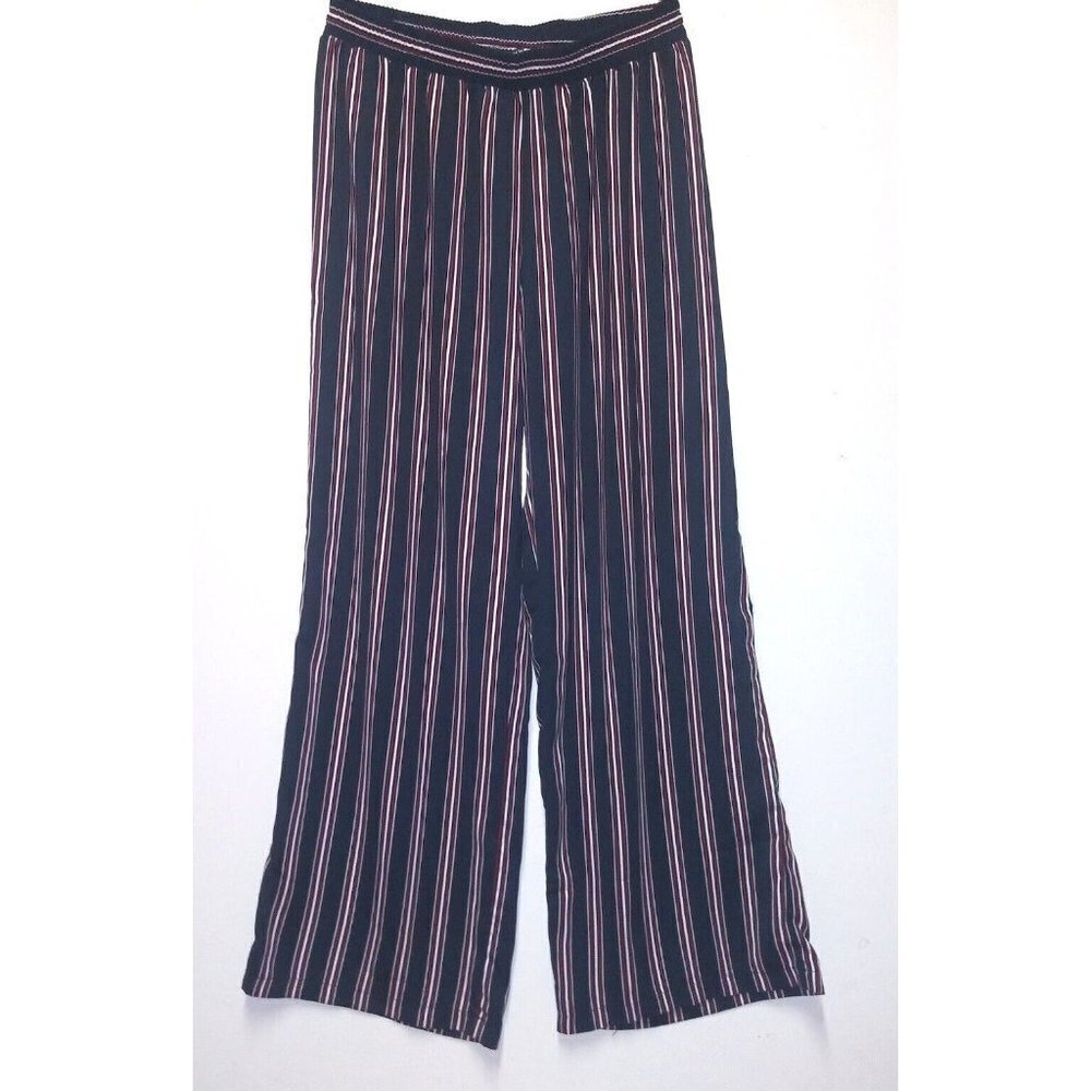 Womens Palazzo High Rise Stretch Pull On Striped blue red white Size L Patriotic